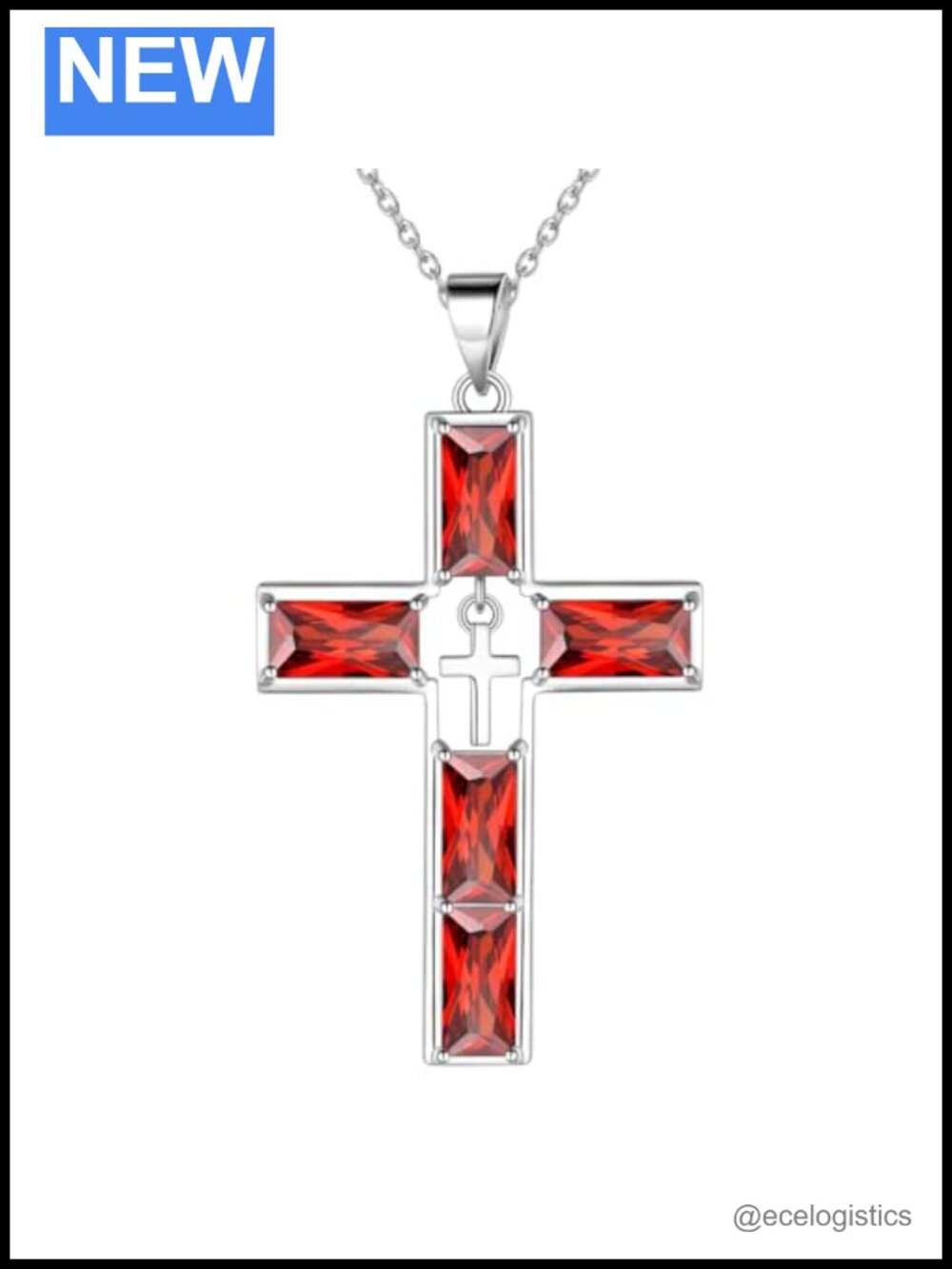 925 Sterling Silver Cubic Zirconia Baguette Cross Necklace